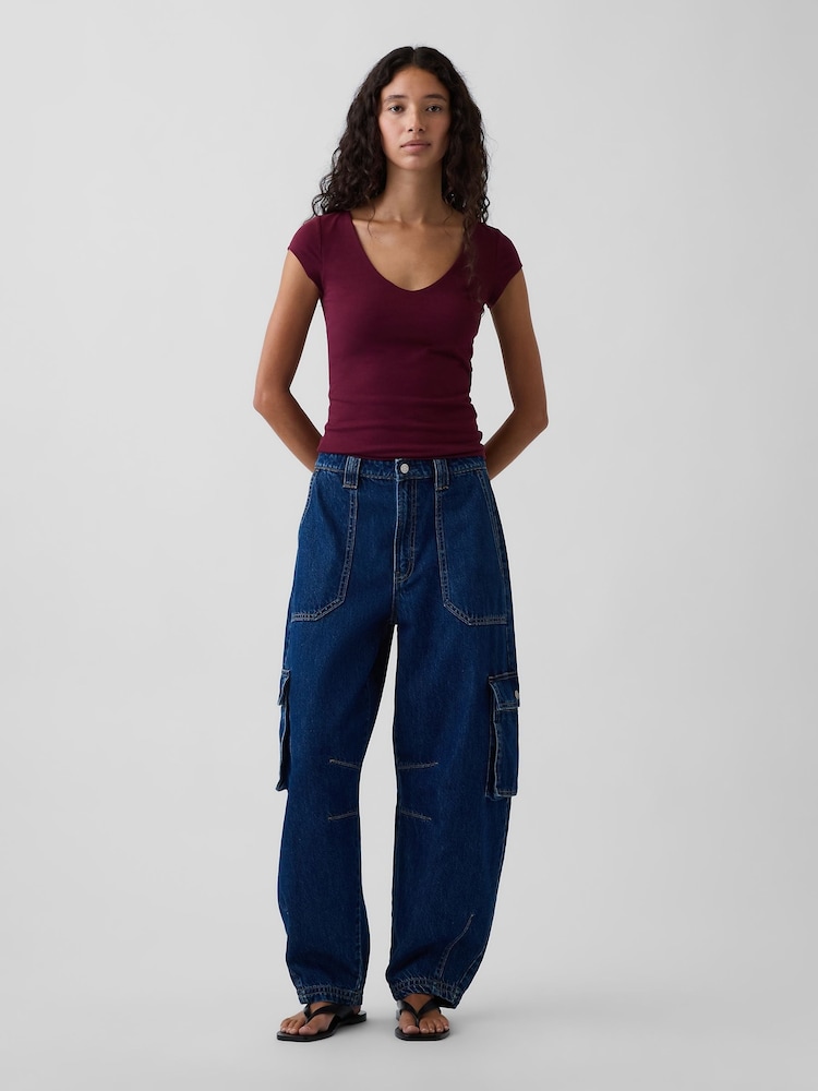 Gap Burgundy Red Close Knit Jersey V-Neck T-Shirt - Image 3 of 3
