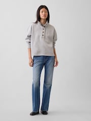 Gri - Pulover Henley supradimensionat Gap Vintage Soft - Imaginea 2 din 5