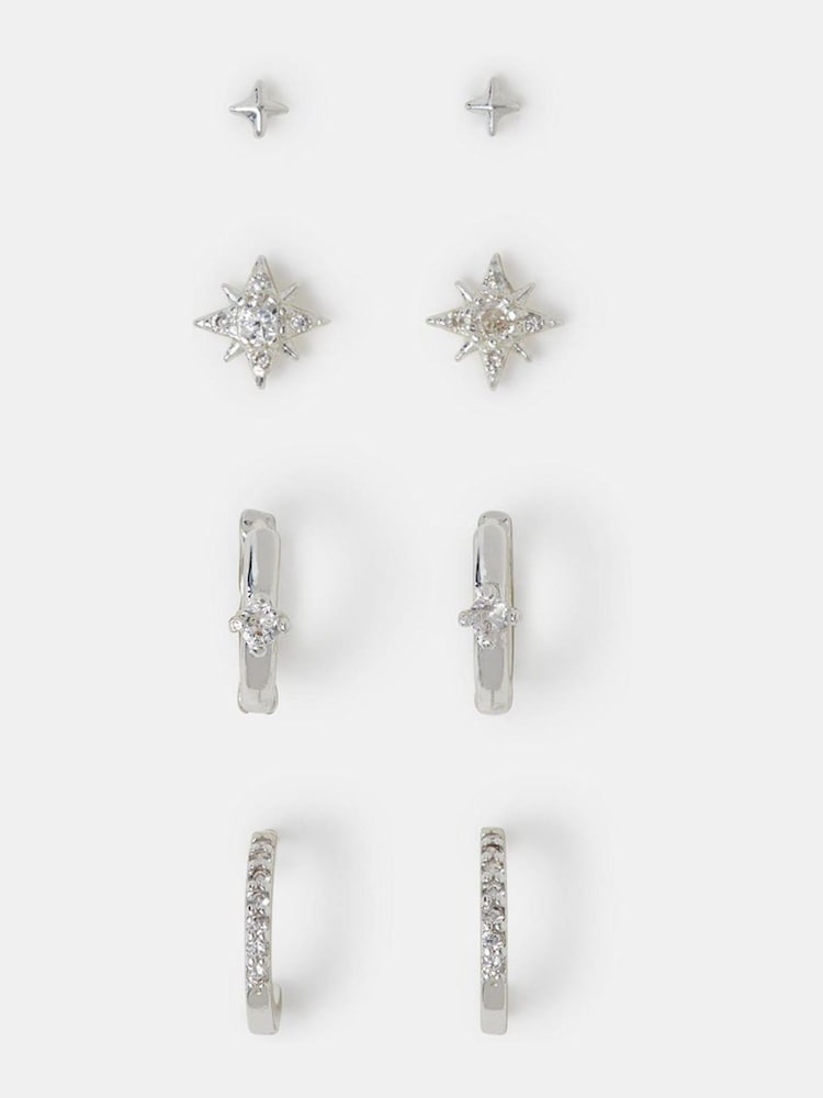 Accessorize Silver Tone Celestial Stud & Hoop Earrings 4 Pack - Image 2 of 2 Accessorize Silver Tone Celestial Stud & Hoop Earrings 4 Pack - Image 2 of 2