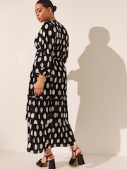 Simply Be Spot Tiered Plisse Midi Black Dress - Image 2 of 4
