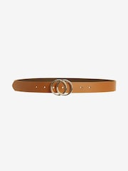 Tan Brown Leather Circle Buckle Jeans Belt - Image 1 of 4