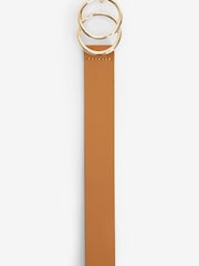 Tan Brown Leather Circle Buckle Jeans Belt - Image 2 of 4