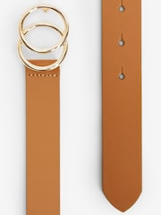 Tan Brown Leather Circle Buckle Jeans Belt - Image 4 of 4