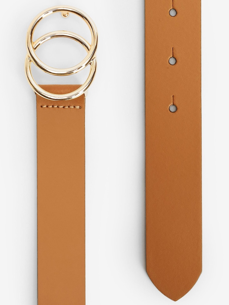 Tan Brown Leather Circle Buckle Jeans Belt - Image 4 of 4