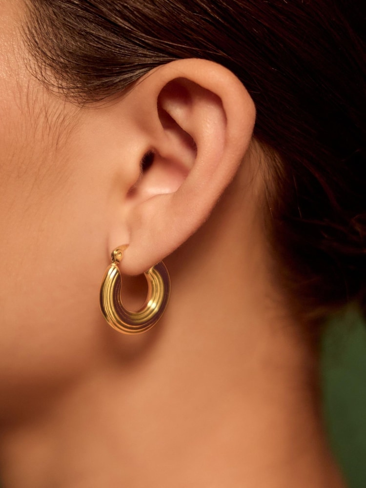 Accessorize Gold Tone Stainless Steel Textured Hoop Earrings - Image 1 of 2