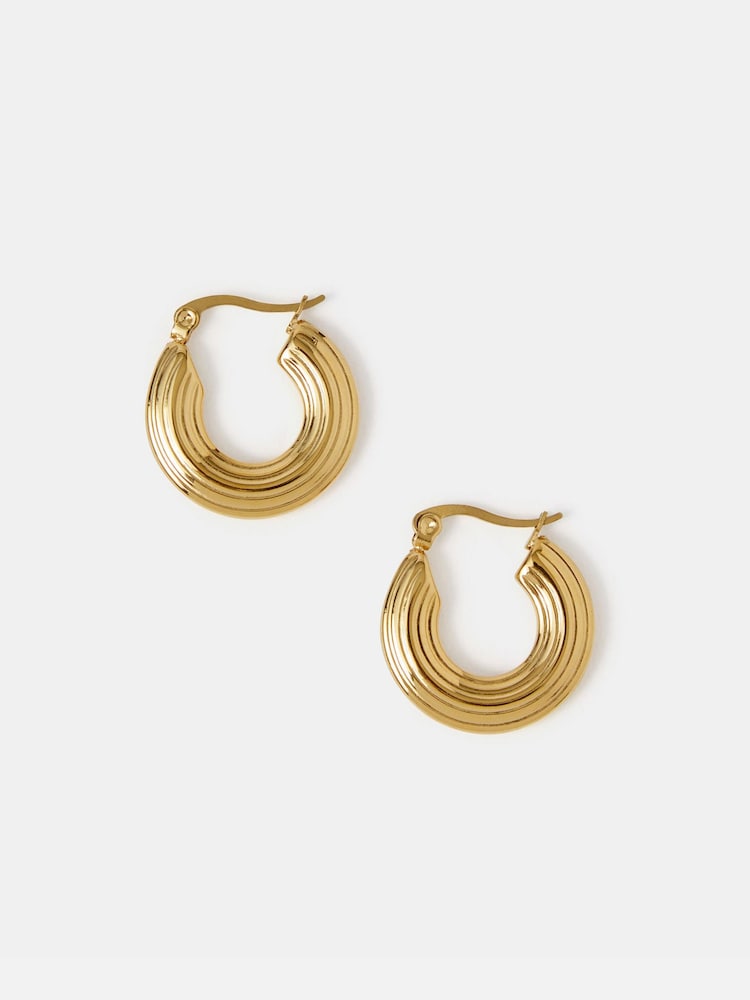 Accessorize Gold Tone Stainless Steel Textured Hoop Earrings - Image 2 of 2
