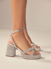 Silver Forever Comfort® Jewel Bling Platform Heels - Image 1 of 11