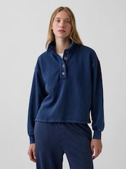 Albastru - Pulover Henley supradimensionat Gap Vintage Soft - Imaginea 3 din 5