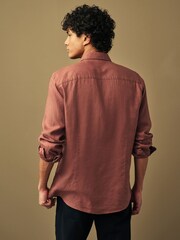 Rust Red Slim Fit 100% Linen Long Sleeve Shirt - Image 3 of 4