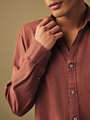 Rust Red Slim Fit 100% Linen Long Sleeve Shirt - Image 4 of 4