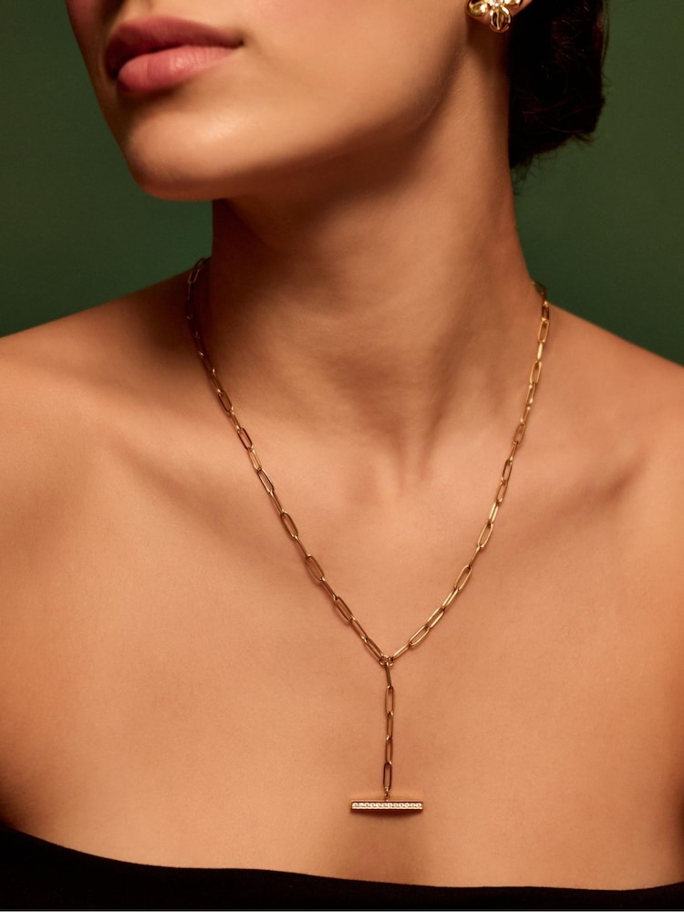 Accessorize Gold Tone Stainless Steel T-Bar Lariat Necklace - Image 1 of 2