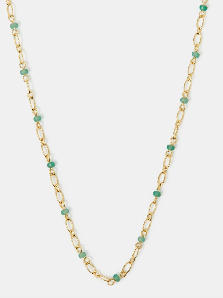 Accessorize Gold Plated 14ct Aventurine Paperclip Necklace - Image 2 of 2 Accessorize Gold Plated 14ct Aventurine Paperclip Necklace - Image 2 of 2