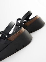 Black Leather Weave Flatform Wedge Sandals - Image 3 of 5