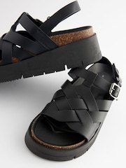 Black Leather Weave Flatform Wedge Sandals - Image 5 of 5