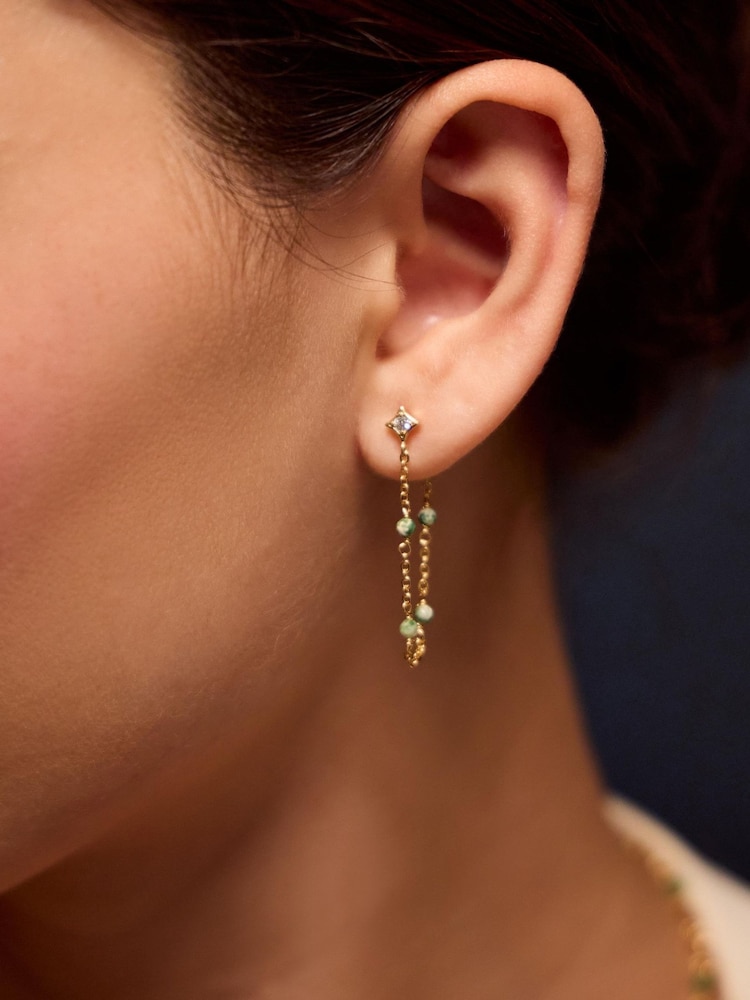 Серьги-подвески с авантюрином Accessorize 14кт - Изображение 1 2