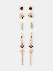 Accessorize Red Flower Stud & Hoop Earrings 5 Pack - Image 1 of 1