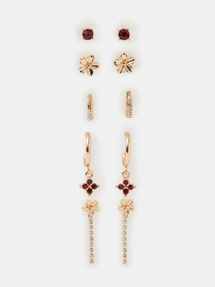 Accessorize Red Flower Stud & Hoop Earrings 5 Pack - Image 1 of 1 Accessorize Red Flower Stud & Hoop Earrings 5 Pack - Image 1 of 1