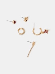 Accessorize Red Flower Stud & Hoop Earrings 5 Pack - Image 2 of 2