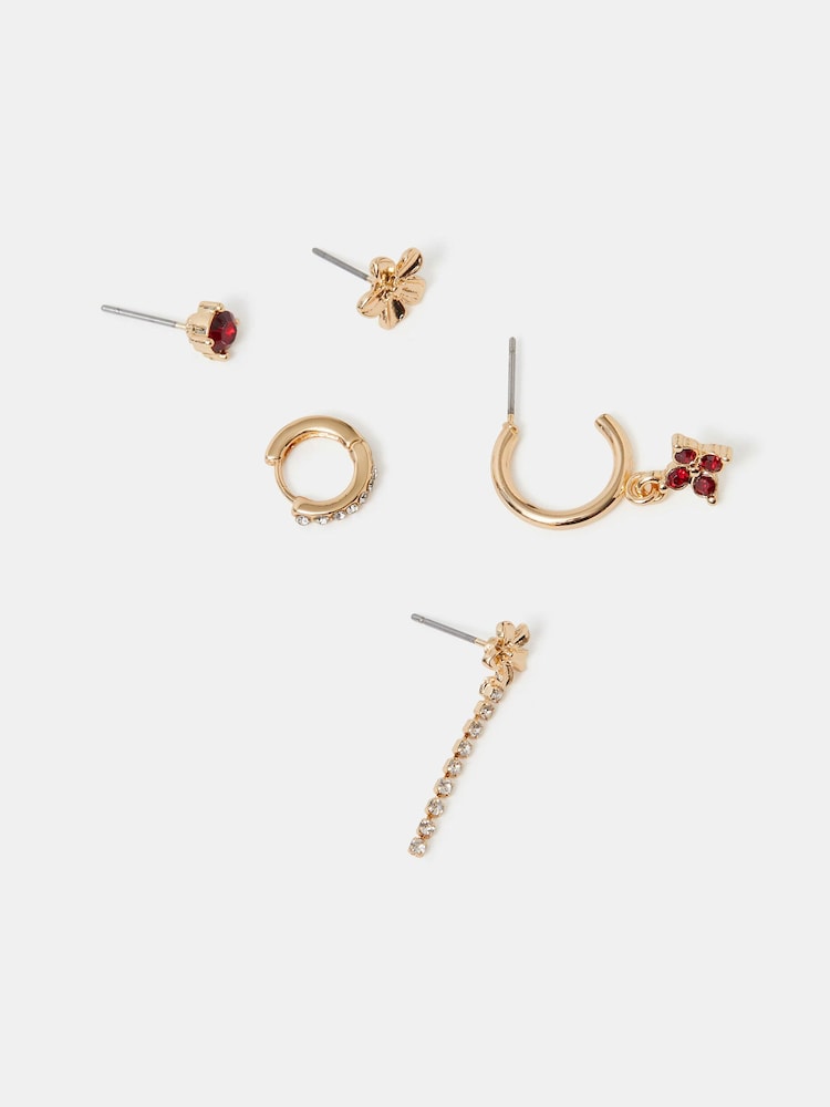 Accessorize Red Flower Stud & Hoop Earrings 5 Pack - Image 2 of 2 Accessorize Red Flower Stud & Hoop Earrings 5 Pack - Image 2 of 2