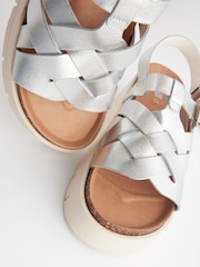 Silver Leather Weave Flatform Wedge Sandals - Image 4 of 5
