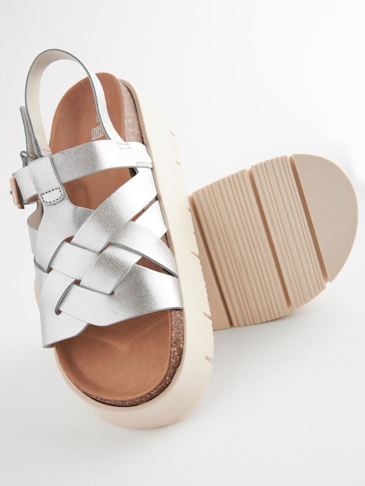Silver Leather Weave Flatform Wedge Sandals - Image 5 of 5