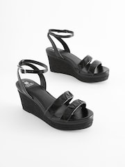 Black Standard/Wide Fit Forever Comfort® Double Strap Wedges - Image 1 of 5