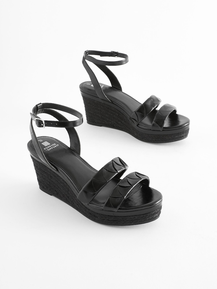 Black Standard/Wide Fit Forever Comfort® Double Strap Wedges - Image 1 of 5
