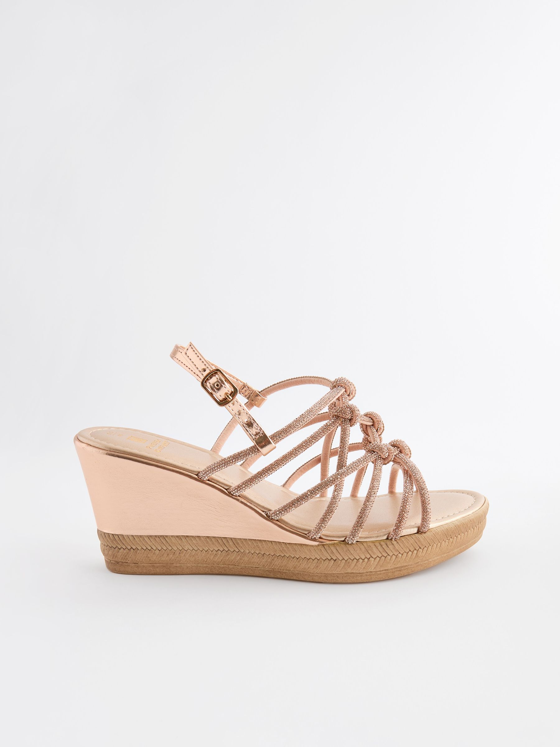 new look rose gold wedges