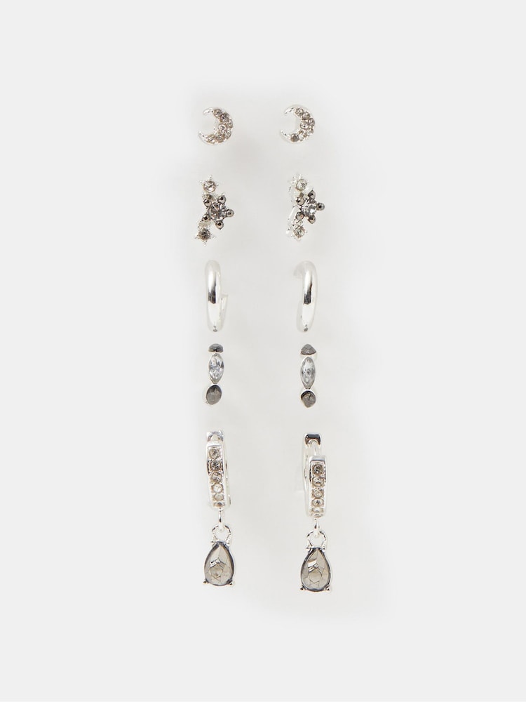 Accessorize Grey Gem Stud & Hoop Earrings 5 Pack - Image 1 of 1