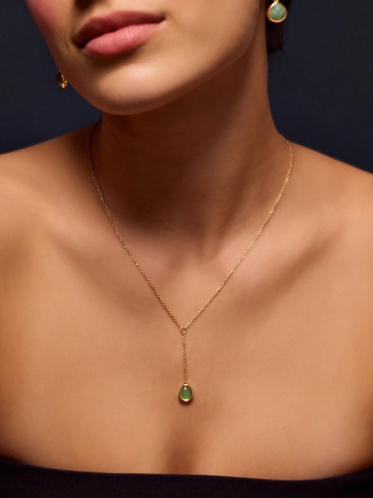 Accessorize Gold Plated 14ct Green Quartz Lariat Necklace - Image 2 of 2 Accessorize Gold Plated 14ct Green Quartz Lariat Necklace - Image 2 of 2