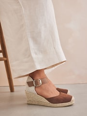 Tan Brown Forever Comfort® Leather Espadrille Buckle Wedges - Image 2 of 7