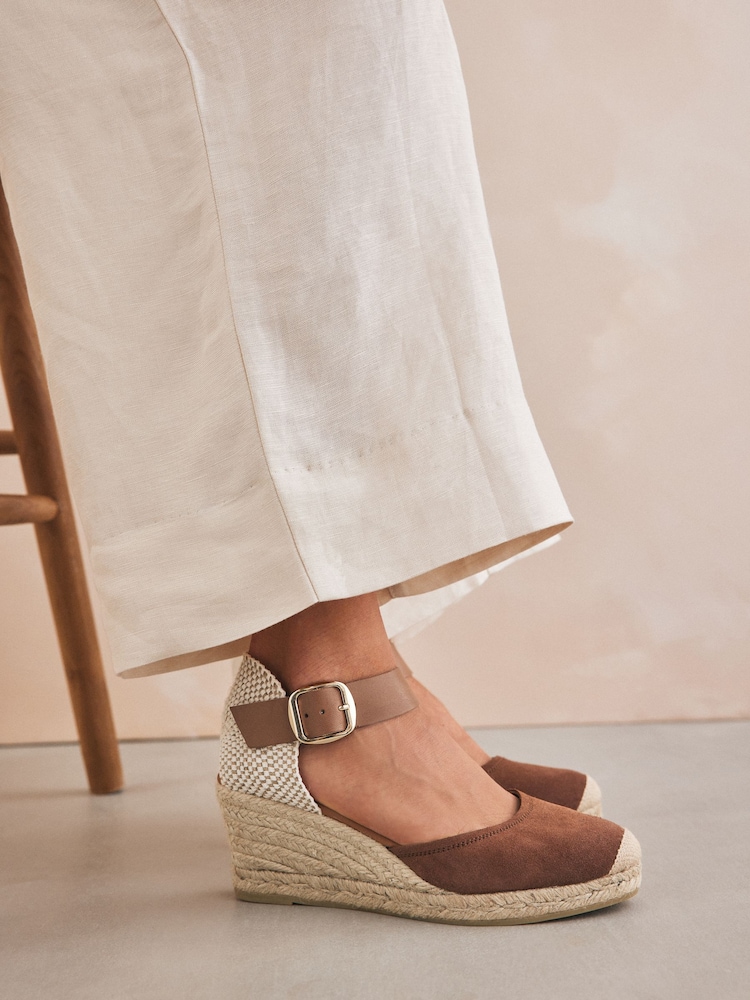 Tan Brown Forever Comfort® Leather Espadrille Buckle Wedges - Image 2 of 7