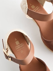 Tan Brown Forever Comfort® Leather Espadrille Buckle Wedges - Image 7 of 7