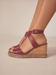 Burgundy Forever Comfort® Leather T Bar Wedges - Image 1 of 8