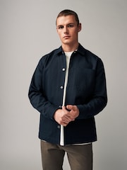 Navy Blue Twill Chore Shacket Overshirt - Image 1 of 10