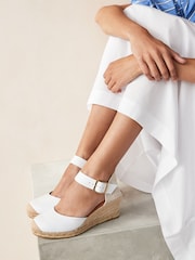 White Forever Comfort® Leather Espadrille Buckle Wedges - Image 2 of 7