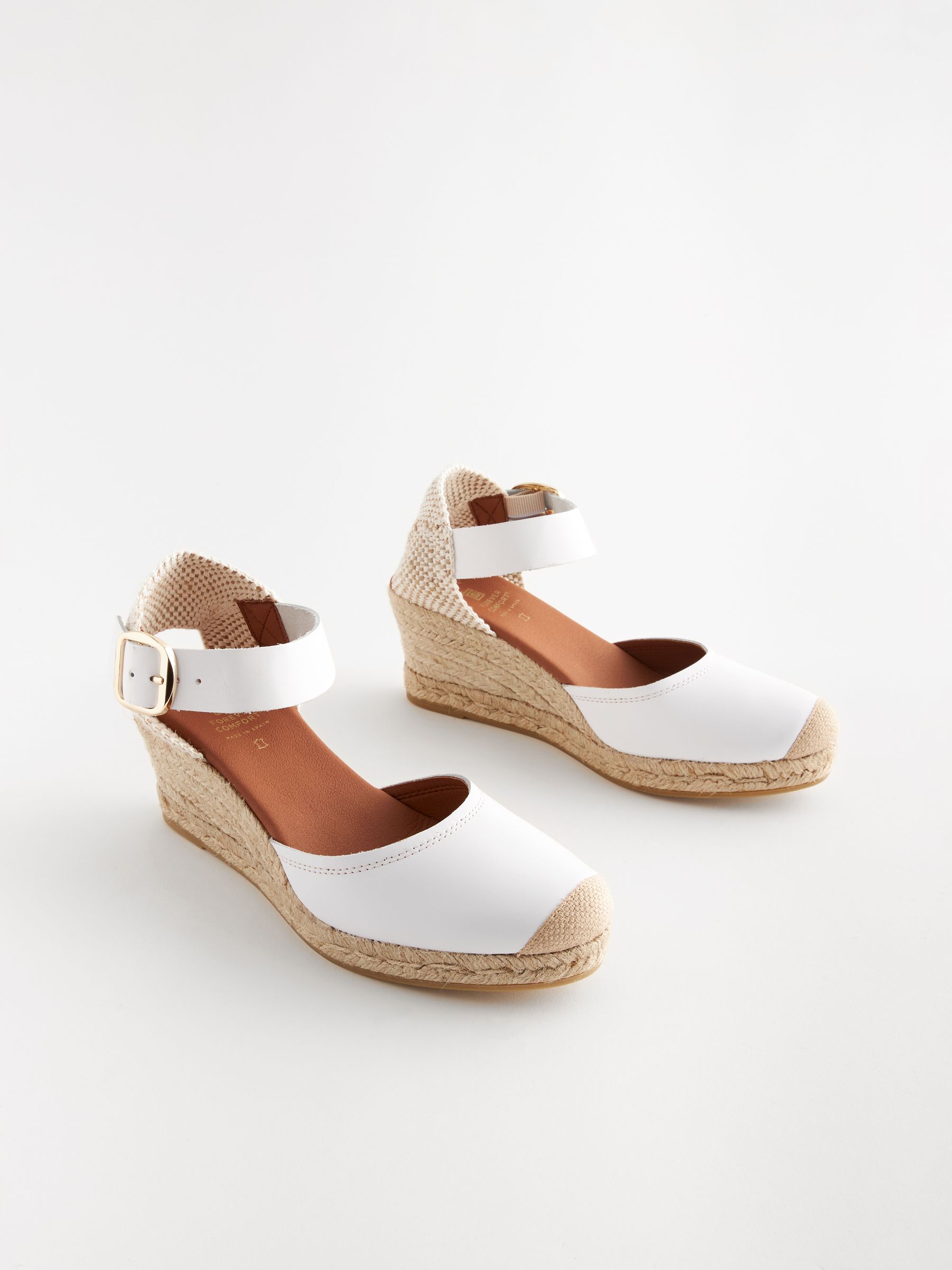 Buy White Forever Comfort® Leather Espadrille Buckle Wedges from Next  Netherlands
