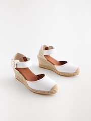 White Forever Comfort® Leather Espadrille Buckle Wedges - Image 3 of 7