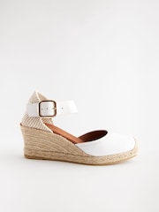 White Forever Comfort® Leather Espadrille Buckle Wedges - Image 4 of 7