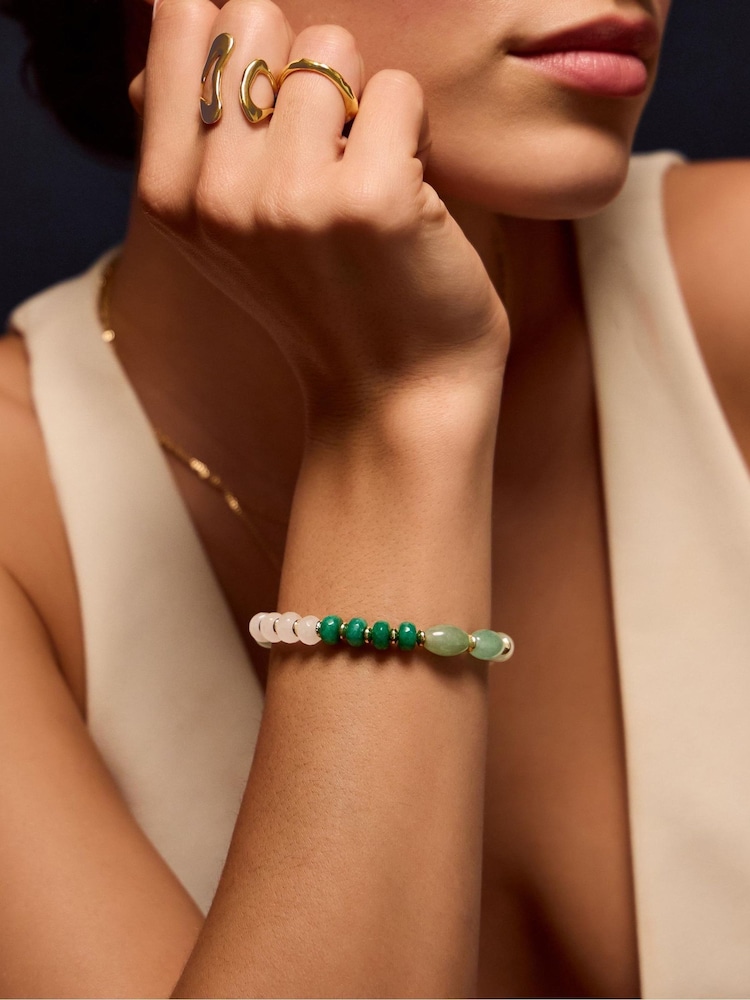 Accessorize Gold Plated 14ct Aventurine Stone Bracelet - Image 1 of 2
