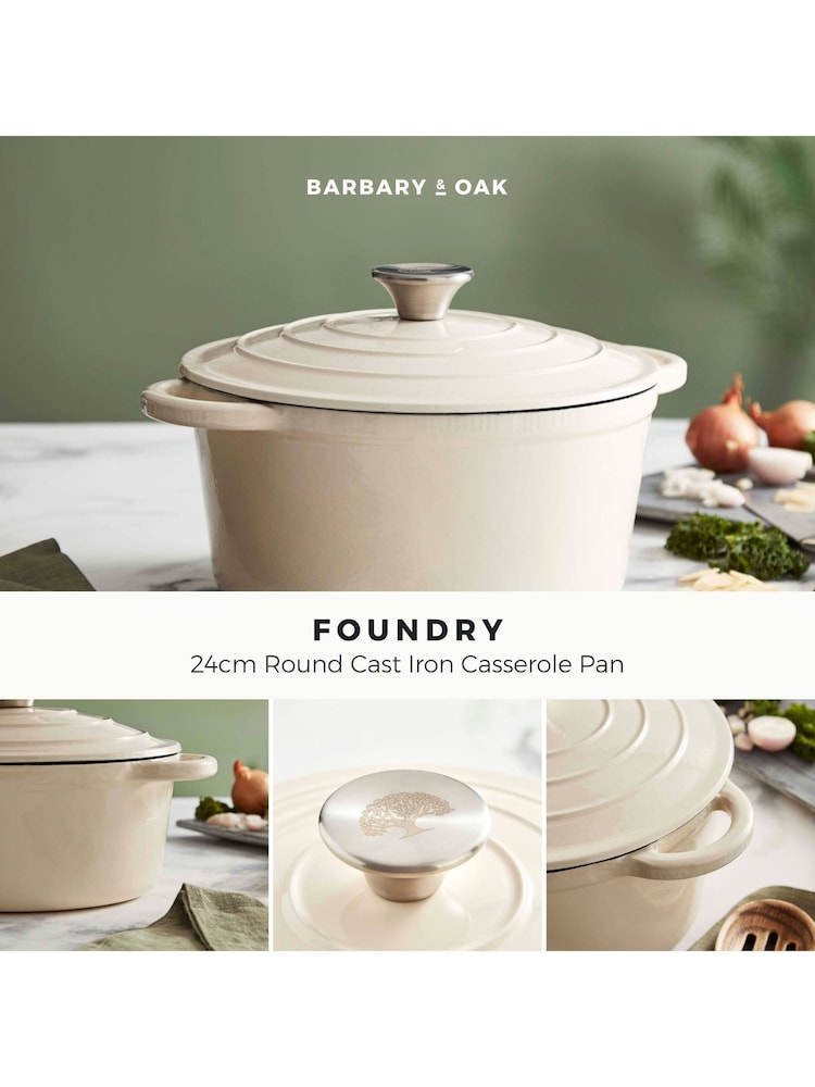 Barbary and Oak Cream 24cm Round Cast Iron Casserole Pan - Image 2 of 7 Barbary and Oak Cream 24cm Round Cast Iron Casserole Pan - Image 2 of 7