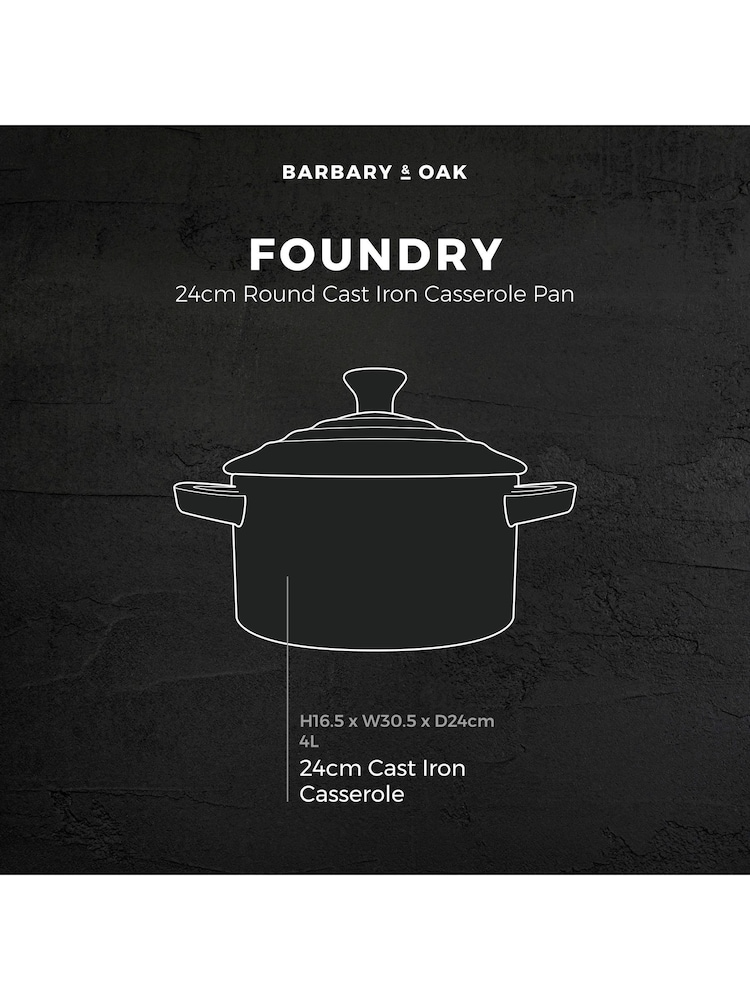 Barbary and Oak Cream 24cm Round Cast Iron Casserole Pan - Image 7 of 7 Barbary and Oak Cream 24cm Round Cast Iron Casserole Pan - Image 7 of 7