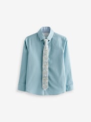 Серо-синий - Long Sleeve 100% Cotton Shirt with Tie Set (3-16yrs) - Image 1 of 3