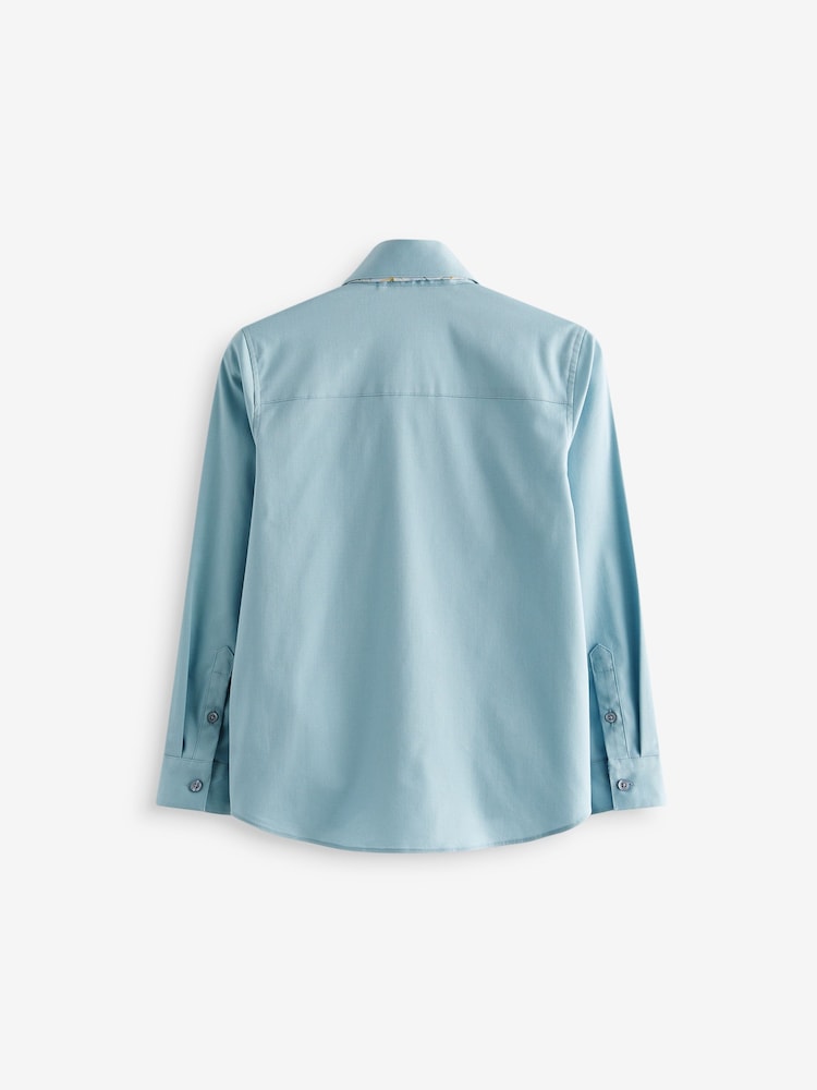 Серо-синий - Long Sleeve 100% Cotton Shirt with Tie Set (3-16yrs) - Image 2 of 3