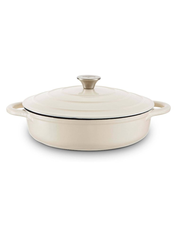 Barbary and Oak Cream 28cm Shallow Cast Iron Casserole Pan - Image 1 of 7 Barbary and Oak Cream 28cm Shallow Cast Iron Casserole Pan - Image 1 of 7