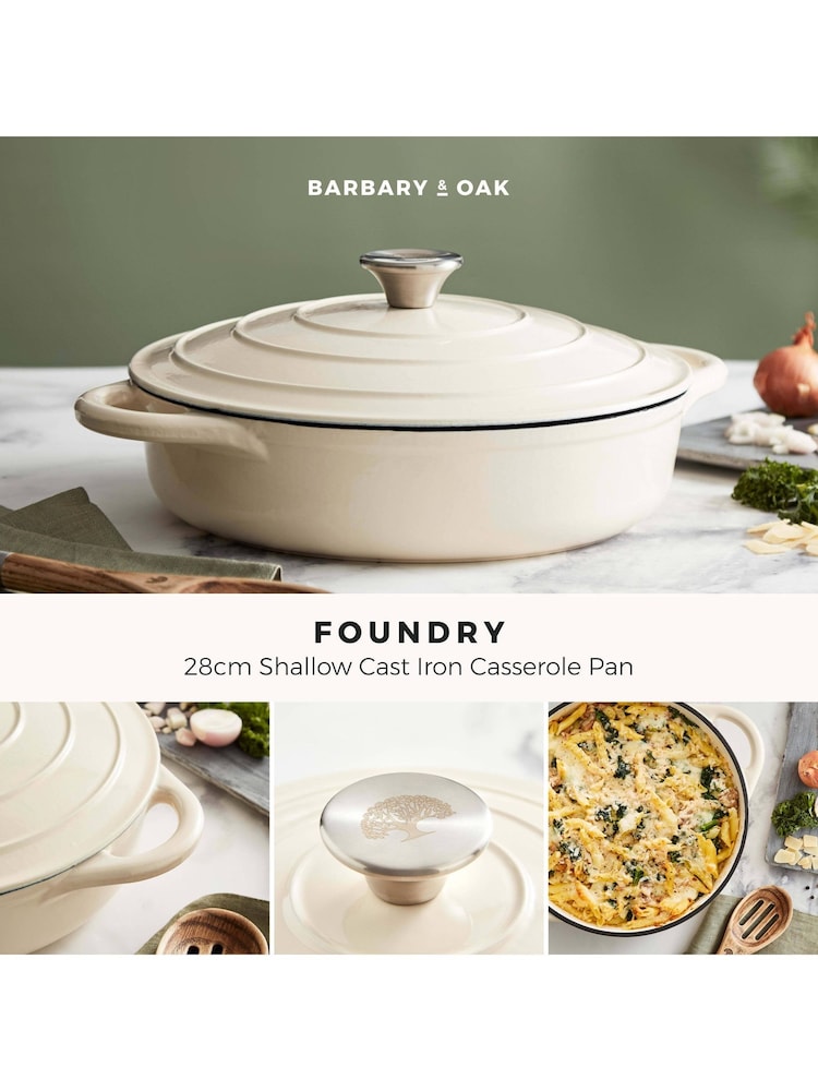 Barbary and Oak Cream 28cm Shallow Cast Iron Casserole Pan - Image 2 of 7 Barbary and Oak Cream 28cm Shallow Cast Iron Casserole Pan - Image 2 of 7