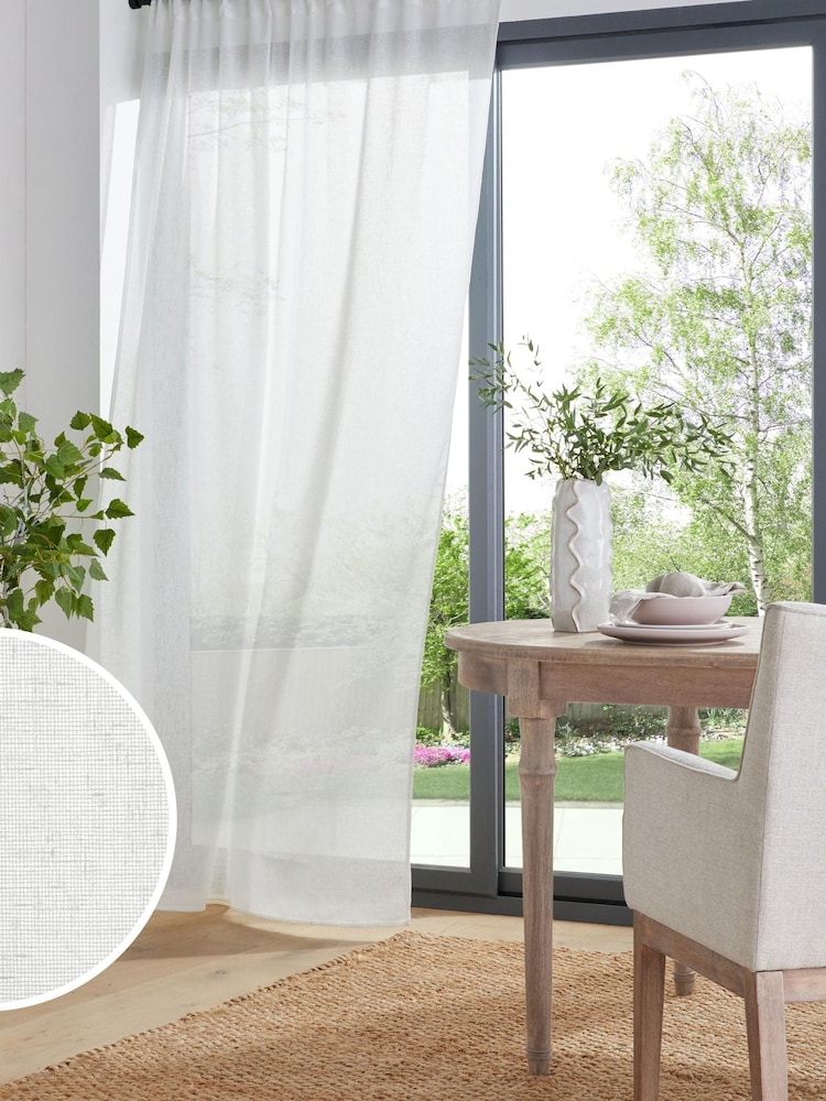 White Linen Look Slot Top Voile Unlined Sheer Panel Curtain - Image 1 of 2 White Linen Look Slot Top Voile Unlined Sheer Panel Curtain - Image 1 of 2