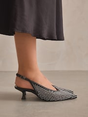 Black Forever Comfort® Mesh Jewel Slingback Heel Shoes - Image 3 of 10