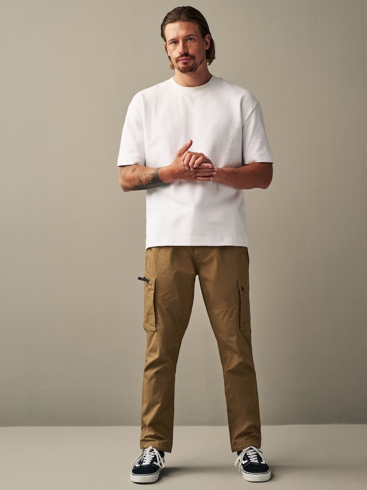 Tan Brown Slim Lightweight Stretch Cargo Utility Trousers - Image 2 of 15