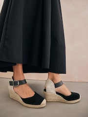 Black Forever Comfort® Leather Espadrille Buckle Wedges - Image 3 of 8